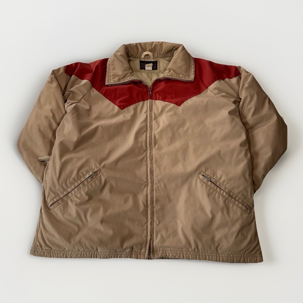 Vintage 1970s Eddie‎ Bauer Goose Down Parka – Tan with Orange Western Accents